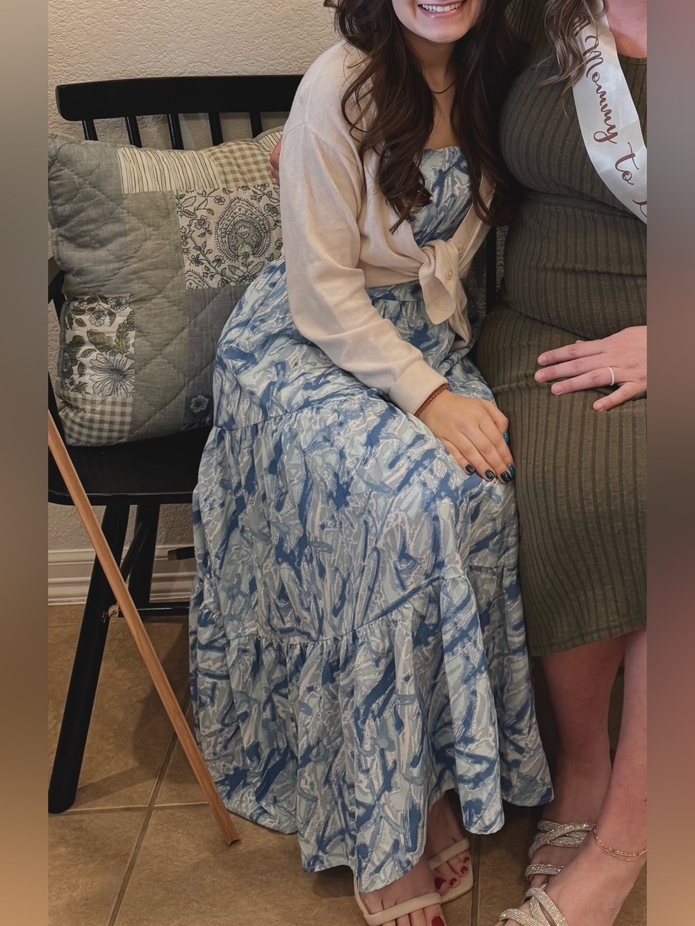 Sleeveless Blue Marble Print Maxi Dress